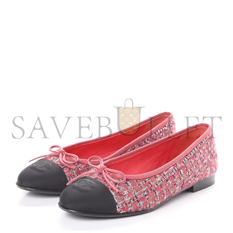 CHANEL SEQUIN TWEED EMBELLISHMENTS PRINTED BALLET FLATS 